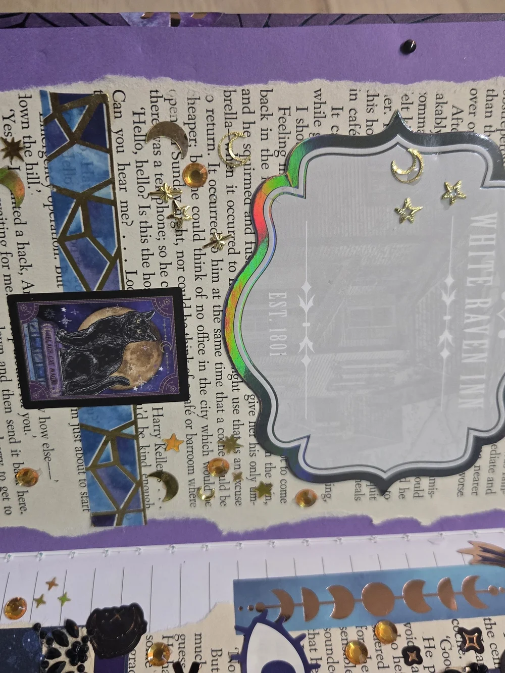 Hand Embellished Black Cat Journal & Scrapbook Kit | Celestial Purple